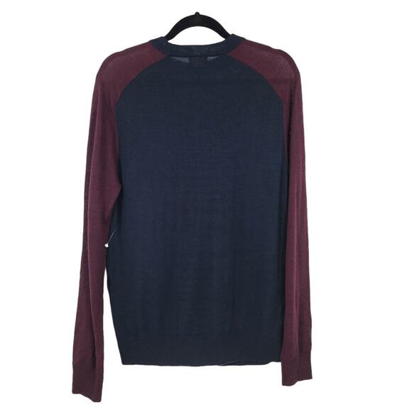 Goodman Brand Navy Long Sleeve Pullover Maroon Merino Wool Sweater Size Small - Picture 4 of 4